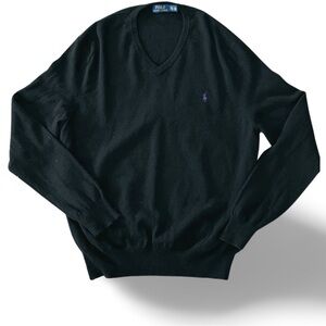 Polo Ralph Lauren Black Merino Wool V Neck Sweater XXL